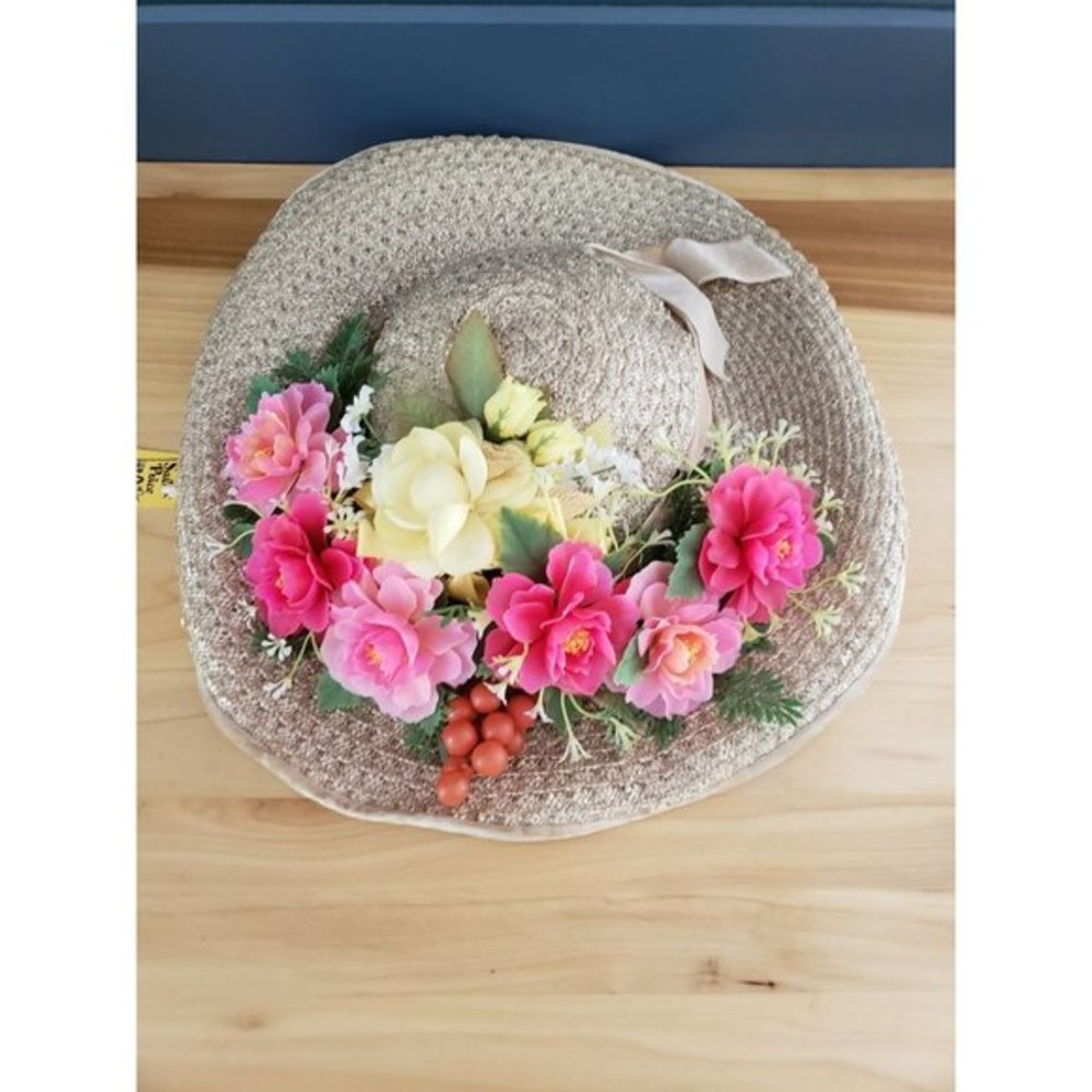 NWT Vintage Sunhat with Faux Flowers‎ - Picture 3 of 7